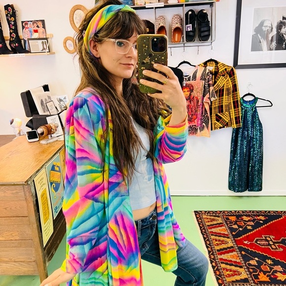 Stunning Vintage LISA FRANK VIBES 1980s Rainbow 🌈 Robe Medium - Picture 12 of 15